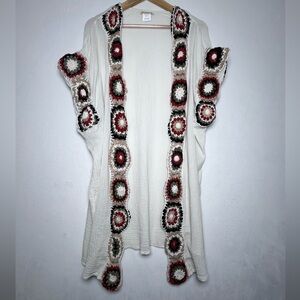 Sweet Magnolia Women’s Cream Crochet Trim Boho Casual Duster Cardigan Size S